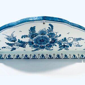 Delft Holland Blue On White Handpainted Floral Ceramic Cutlery Spoon Rack
